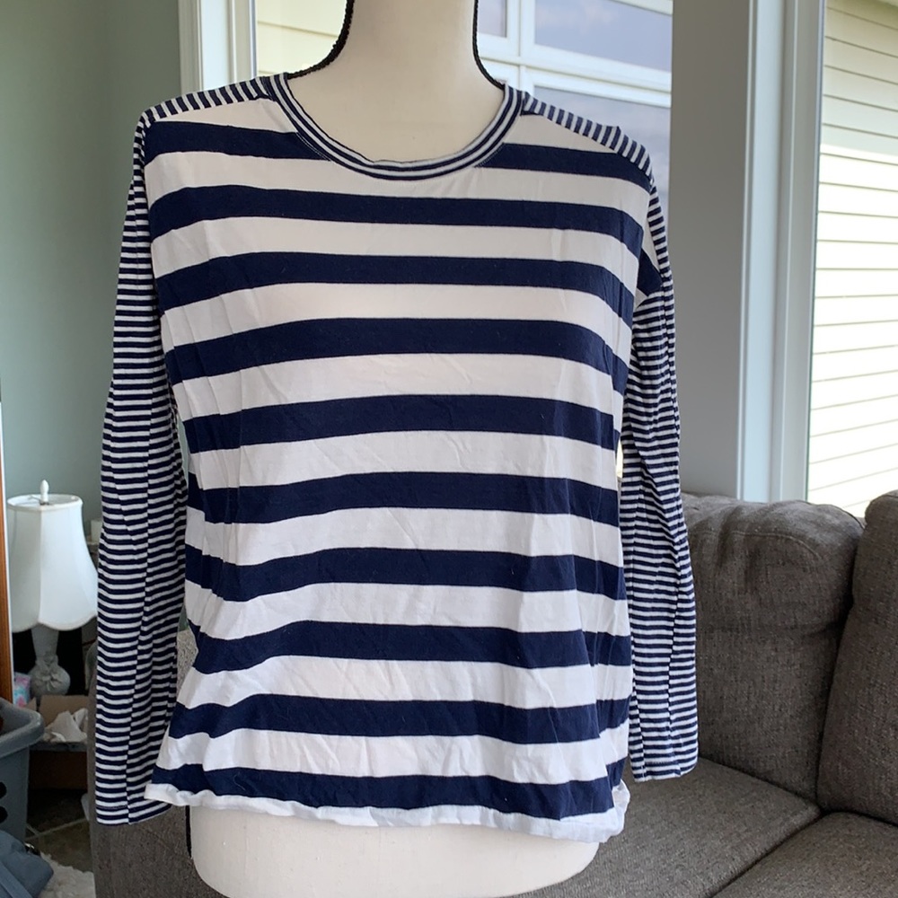 Aerie Striped Long Sleeve Top Navy Blue White Crewneck 100% Cotton Women Size XS